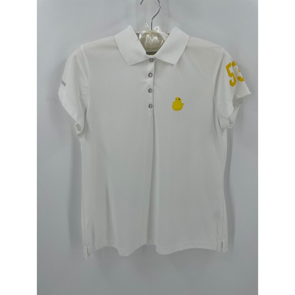 IZOD PerformX Womens Large White Golf Polo Yellow Chick Embroidered Preppy 53